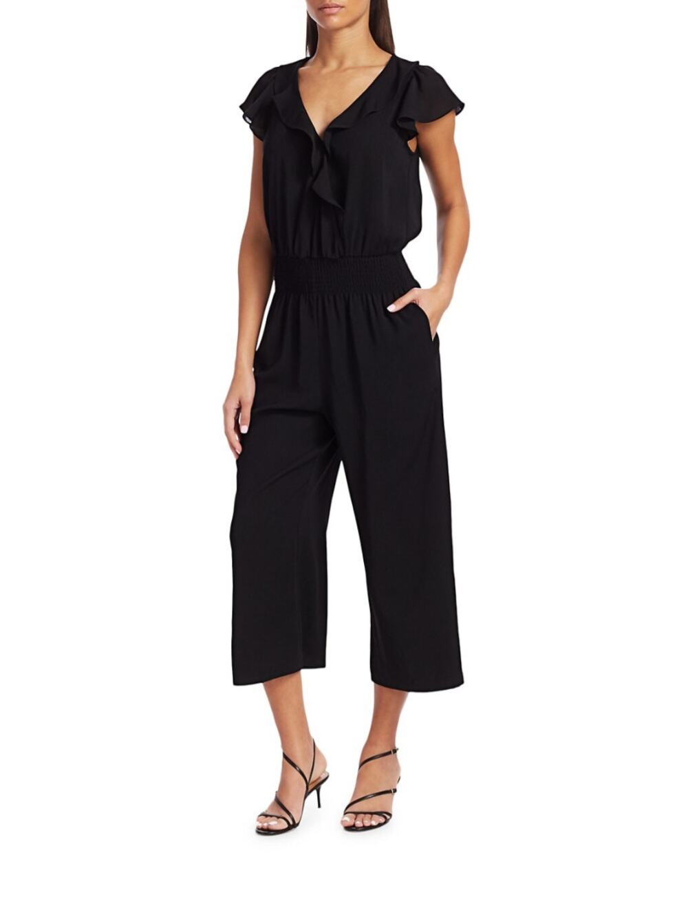 Parker Billie Black Cropped Cap Sleeve Wide Leg Jumpsuit XS